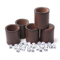 Conjunto de copos de dados RERIVER em couro PU com dados de 25 pontos, pacote com 5 unidades, marrom