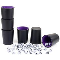 Conjunto de copos de dados RERIVER em couro PU forrado de feltro com 36 dados roxos