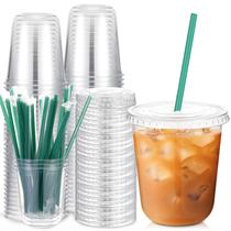 Conjunto de copos de plástico Baderke 25 com tampas e canudos de 400 ml para café Conjunto de copos de plástico Baderke 25 com tampas e canudos de 400 ml para café