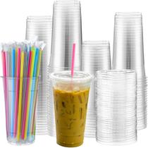Conjunto de copos de plástico Nuogo 100 de 1000 ml com tampas e canudos de 32 onças
