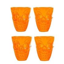 Conjunto de copos de shot modelo caveira halloween 4 unidades cor laranja