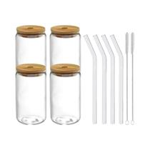 Conjunto De Copos De Vidro Borossilicato Transparente Com Tampa E Canudo Para Suco, Cerveja, Leite, Conjunto De Copos De Vidro Borossilicato Transparente Com Tampa E Canudo Para Suco, Cerveja, Leite,