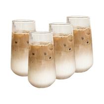 Conjunto De Copos De Vidro Resistente Ao Calor Com Listras Verticais Para Água, Leite, Suco E Café