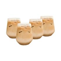 Conjunto De Copos De Vidro Resistentes Ao Calor Com Listras Verticais Para Água, Leite, Suco E Café