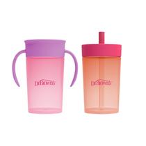 Conjunto de copos Dr. Brown's Milestones Straw to 360 300ml rosa, pacote com 2 unidades