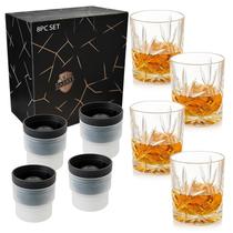 Conjunto de Copos para Whisky OLD BARREL 295 ml com 4 Copos e 4 Formas para Bolas de Gelo Conjunto de Copos para Whisky OLD BARREL 295 ml com 4 Copos e 4 Formas para Bolas de Gelo