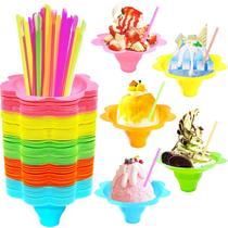 Conjunto de copos Snow Cone Cmaqpw 200 unidades com canudos de colher 100 unidades