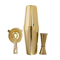 Conjunto de coqueteleira de 3 peças em aço inoxidável dourado para casa