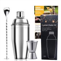 Conjunto de coqueteleiras de aço inoxidável de 3 peças com jigger