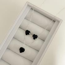 Conjunto de Coração com Zircônia Preta em Prata 925