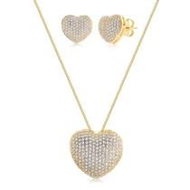 Conjunto de coração cravejado e banhado a ouro 18k Conjunto de coração cravejado e banhado a ouro 18k