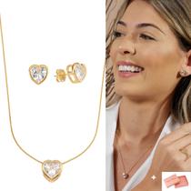 Conjunto De Coração De Zircônia Folheado A Ouro 18k