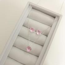 Conjunto de Coração Zircônia Rosa Translúcida em Prata 925