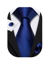 Conjunto de corbata Barry.Wang azul marino de seda para boda y negocios