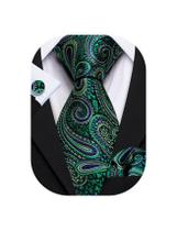 Conjunto de Corbata Barry.Wang Paisley Verde de Seda 150 cm