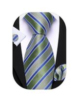 Conjunto de Corbata Barry.Wang Verde Salvia de Seda con Rayas 150x8.5 cm