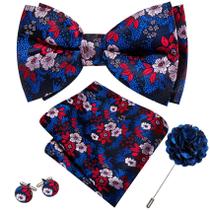 Conjunto de Corbata de Moño Barry.Wang Floral Azul Rojo de Seda 13,5x7,5cm