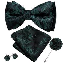 Conjunto de Corbata de Moño Barry.Wang Verde Oscuro Floral en Seda Preanudada