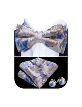Conjunto de Corbatín Barry.Wang Azul Champagne Oro Floral de Seda Conjunto de Corbatín Barry.Wang Azul Champagne Oro Floral de Seda