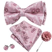 Conjunto de Corbatín Barry.Wang en Seda Floral Rosa Polvoriento Preanudado