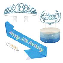 Conjunto de coroa de tiara de strass Birthday Sash para 18º aniversário Conjunto de coroa de tiara de strass Birthday Sash para 18º aniversário