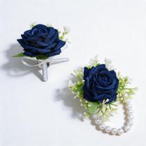 Conjunto de corpete de pulso e boutonniere Nidazee Deep Blue Rose