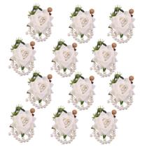 Conjunto de corpetes de pulso Gkvszy Ivory Satin Flower com pérolas (12 unidades) Conjunto de corpetes de pulso Gkvszy Ivory Satin Flower com pérolas (12 unidades)