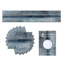 Conjunto de corredores de mesa e jogos americanos LOKMU azul/cinza de linho x6