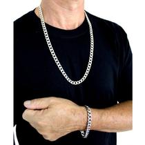 Conjunto de Corrente e Pulseira Italianas Masculina de Aço Inox Prata 60cm 5mm 1x1 Grumet Premium Conjunto de Corrente e Pulseira Italianas Masculina de Aço Inox Prata 60cm 5mm 1x1 Grumet Premium