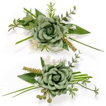 Conjunto de Corsage y Boutonnière Serwalin Verde para Boda