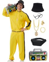 Conjunto de corta-vento retrô Deaboat 80s para homens amarelo S