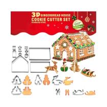 Conjunto De Cortadores De Biscoito Em Forma De Casa De Gengibre Para O Natal, Acessórios De