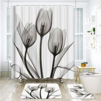 Conjunto de Cortina de Banheiro com Tulipa e Flor de Lotus Colorida