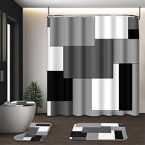 Conjunto de Cortina de Banheiro Tayney Cinza Geométrico 4 Peças Impermeável Conjunto de Cortina de Banheiro Tayney Cinza Geométrico 4 Peças Impermeável