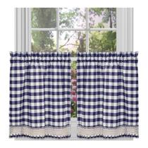 Conjunto de Cortinas ACHIM Xadrez Buffalo Azul Marinho e Marfim 147x91 cm