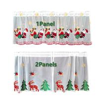 Conjunto De Cortinas Curtas Transparentes De Natal Com Bordado De Papai Noel, Rena E Árvore Em