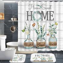 Conjunto de cortinas de chuveiro ALEXEX Green Eucalyptus com tapetes e acessórios Conjunto de cortinas de chuveiro ALEXEX Green Eucalyptus com tapetes e acessórios