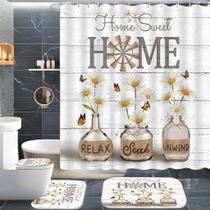 Conjunto de cortinas de chuveiro ALEXEX White Daisy com tapetes e acessórios Conjunto de cortinas de chuveiro ALEXEX White Daisy com tapetes e acessórios