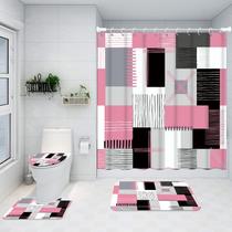 Conjunto de cortinas de chuveiro All Smiles Pink com tapetes e acessórios Conjunto de cortinas de chuveiro All Smiles Pink com tapetes e acessórios