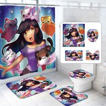 Conjunto de cortinas de chuveiro Aphmaus Anime Waterproof 4 unidades com acessórios
