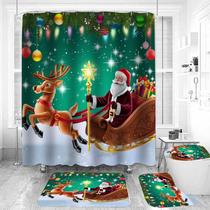 Conjunto de cortinas de chuveiro AYULO Christmas Santa Reindeer 4 unidades Conjunto de cortinas de chuveiro AYULO Christmas Santa Reindeer 4 unidades