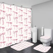 Conjunto de cortinas de chuveiro AZHM Cute Pink com tapetes e acessórios