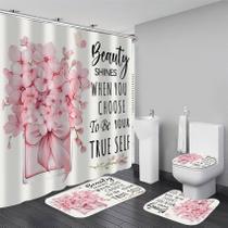 Conjunto de cortinas de chuveiro AZHM Fashion Pink com tapetes e acessórios