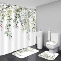 Conjunto de cortinas de chuveiro AZHM Sage Green Eucalyptus Plant 4 unidades
