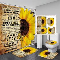 Conjunto de cortinas de chuveiro AZHM Sunflower com tapetes e acessórios, 4 unidades