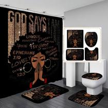 Conjunto de cortinas de chuveiro Black Gold Scripture 4 peças de poliéster Conjunto de cortinas de chuveiro Black Gold Scripture 4 peças de poliéster