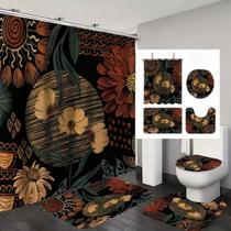 Conjunto de cortinas de chuveiro Boho Floral Waterproof com tapetes Conjunto de cortinas de chuveiro Boho Floral Waterproof com tapetes