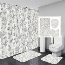 Conjunto de cortinas de chuveiro Chainy Beige Floral Leaves com tapetes, 4 unidades