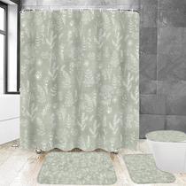 Conjunto de cortinas de chuveiro Chainy Green Leaves Vintage Sage 4 unidades