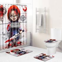 Conjunto de cortinas de chuveiro Childs Plays Anime com tapete e tapete de banho